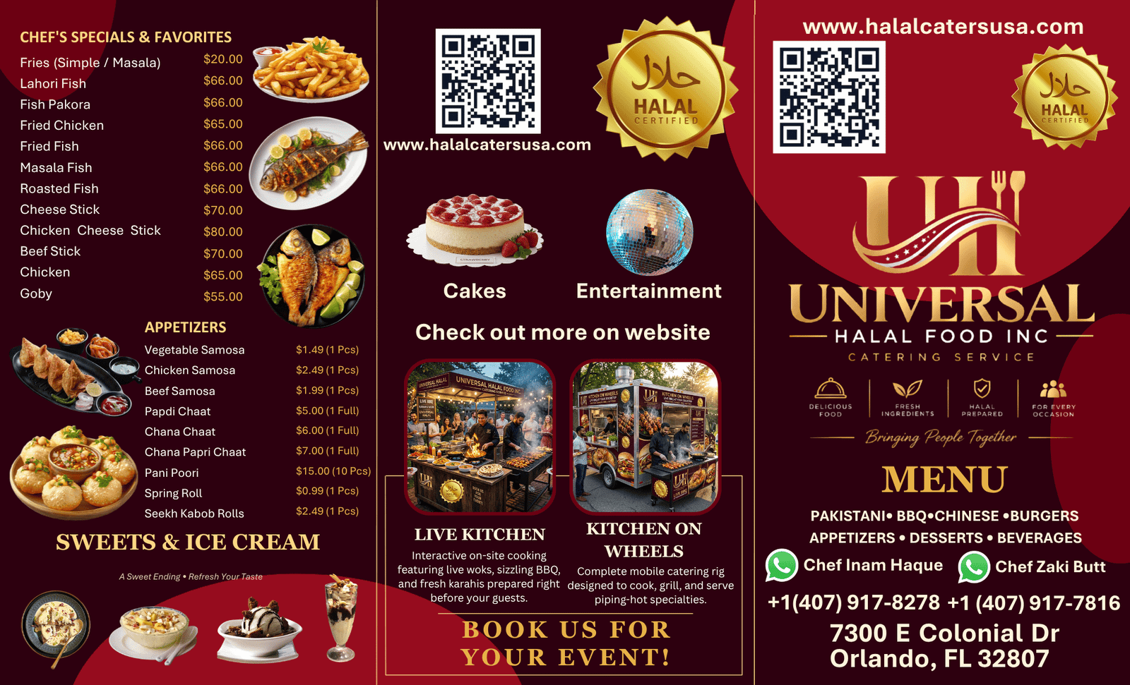 Chef's Specials, Appetizers & Catering